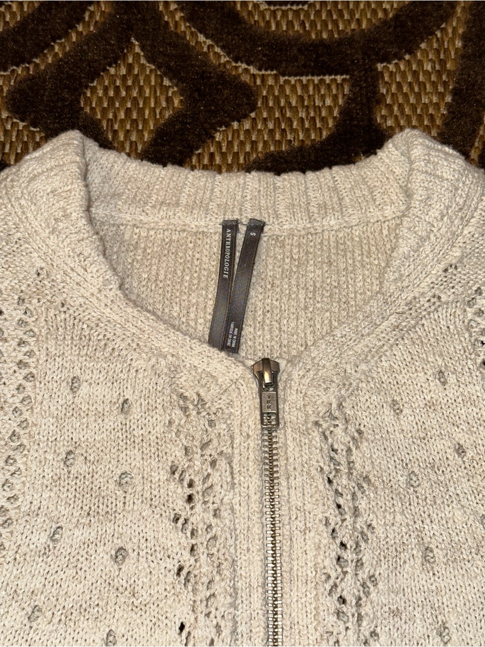 Anthropologie Half-Zip Sweater Vest Eyelet Knit Blouse Size Small Cottage Core - Picture 3 of 13